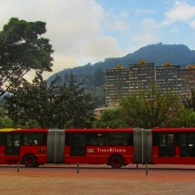 Long TransMilenio bus, the well organized public transportation system of Bogota